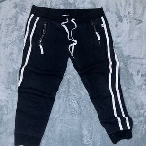Self Esteem Black Sweatpants with White Stripes and Tapered Design
